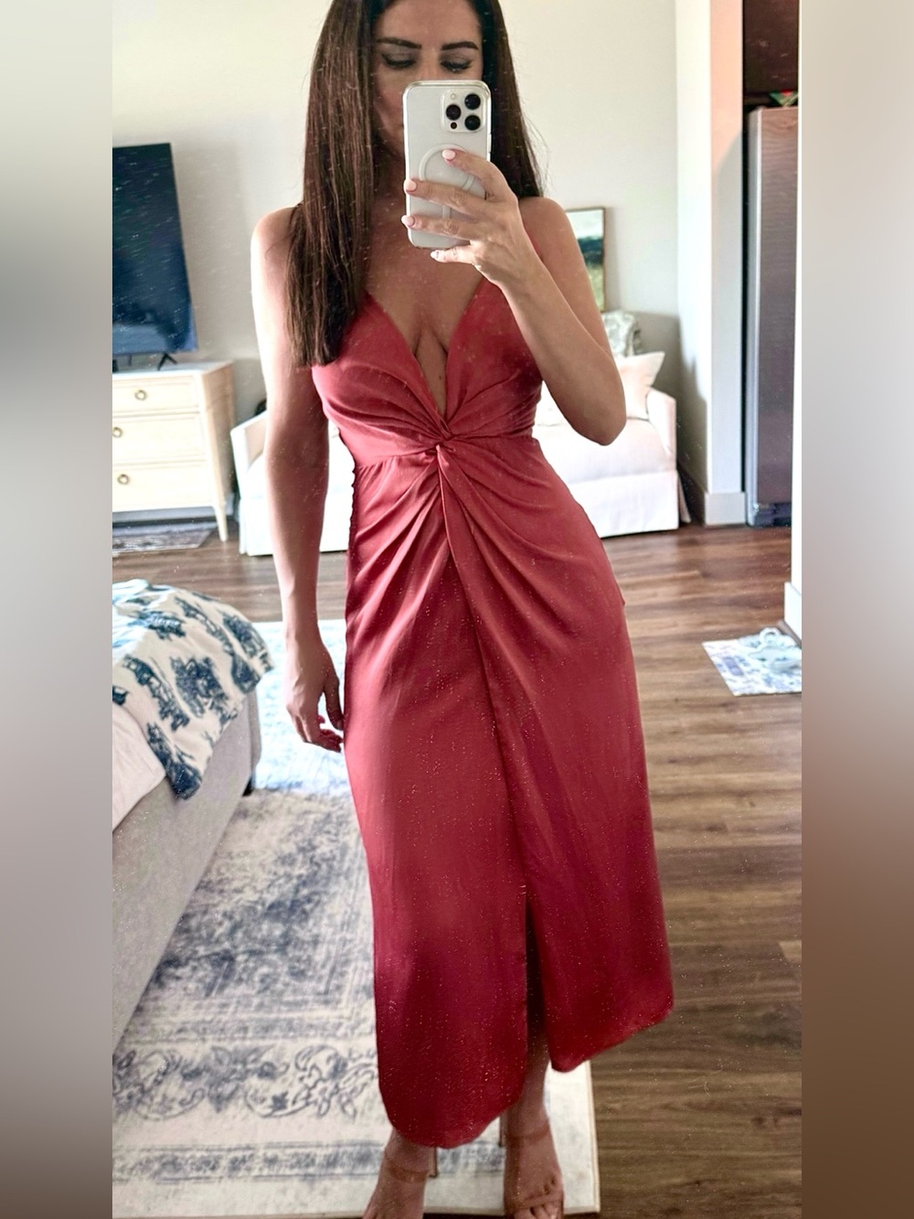 NWT Gianni Bini Rust-Red Twist Front Midi Dress